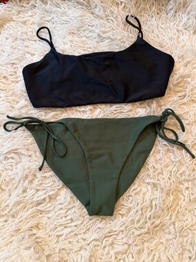 Jade Black Scoop Bikini Top with Olive Green Tie-Side Bottoms